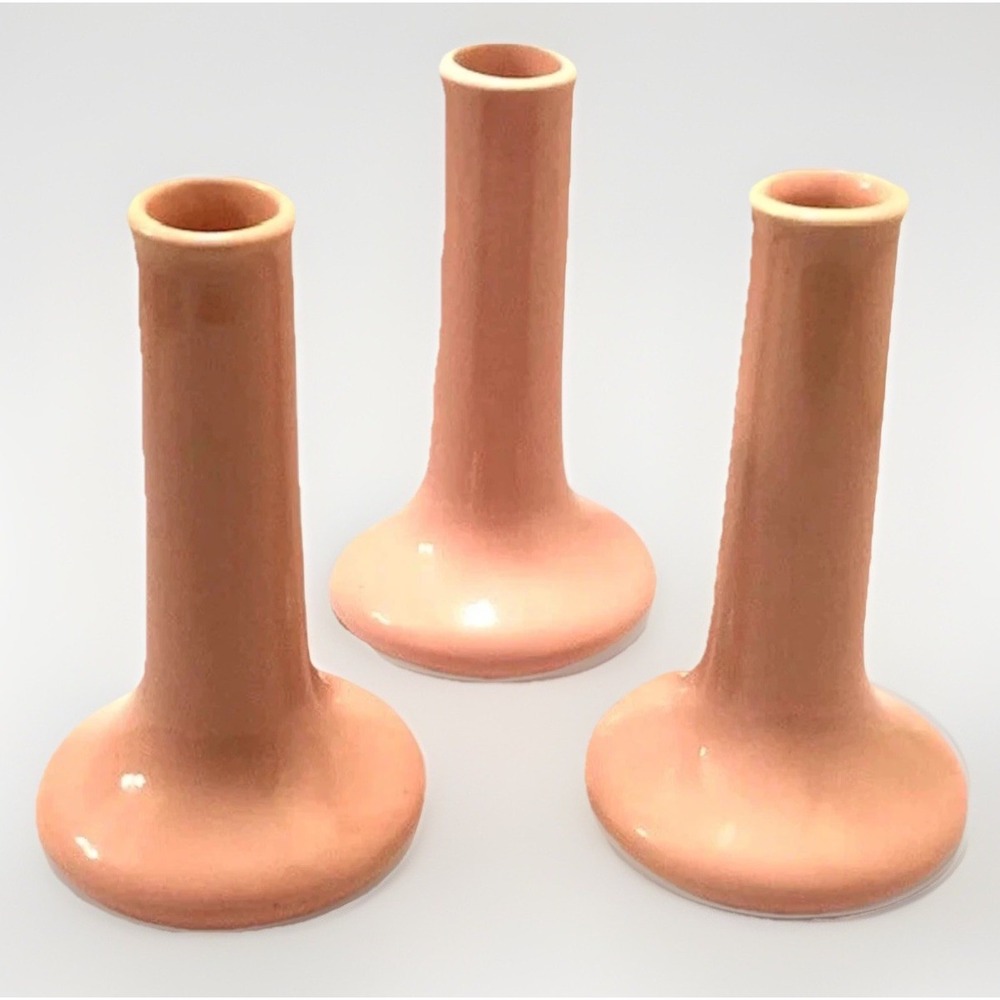 VTG Hall China Bud Flower Vase Set 3PC Trumpet Glazed MCM MOD US Rose 631 1/2